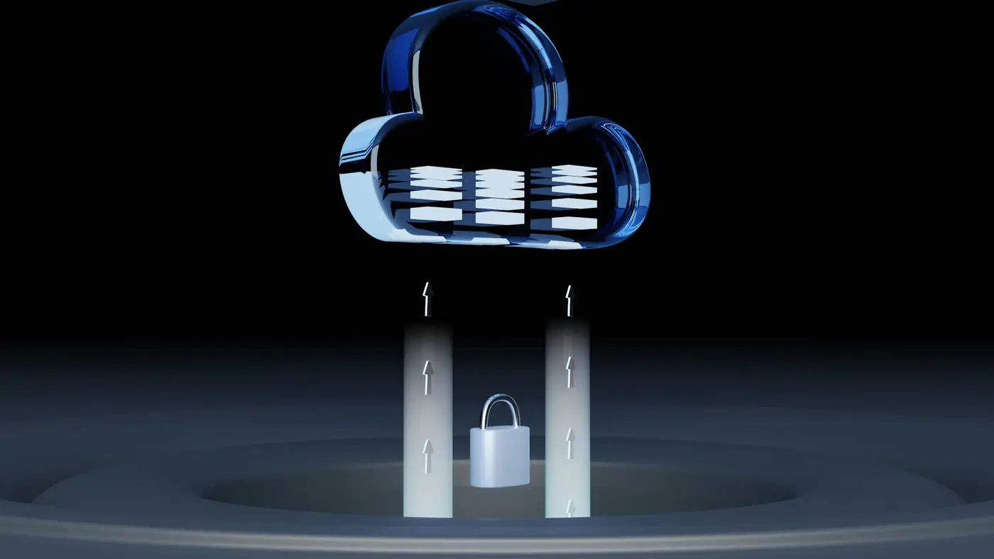 Illustration of a cloud connected to a padlock, representing cloud security