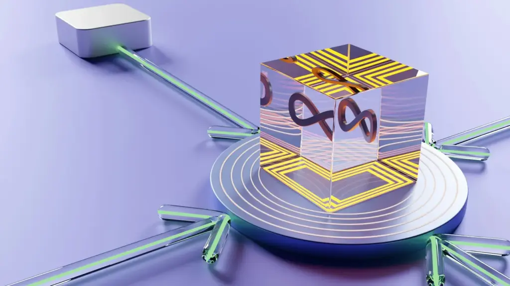 Illustration of an infinity loop inside a glass cube, representing continuous delivery